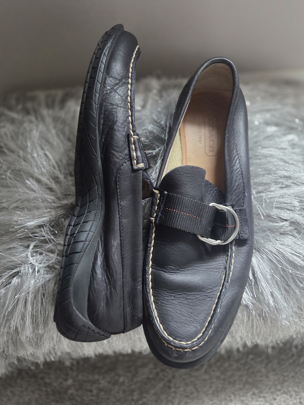 Coach Black Leather Men's Slip-On Loafers with Silver Buckle Barely warn - Picture 3 of 10